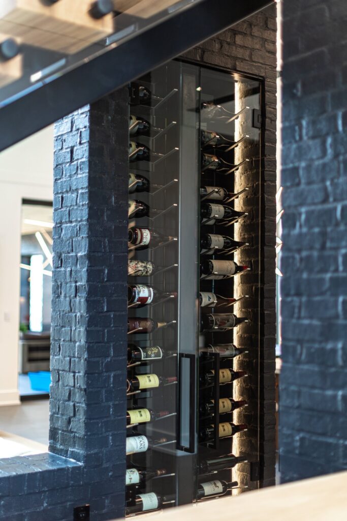 small wine room storage with glass doors for holidays 